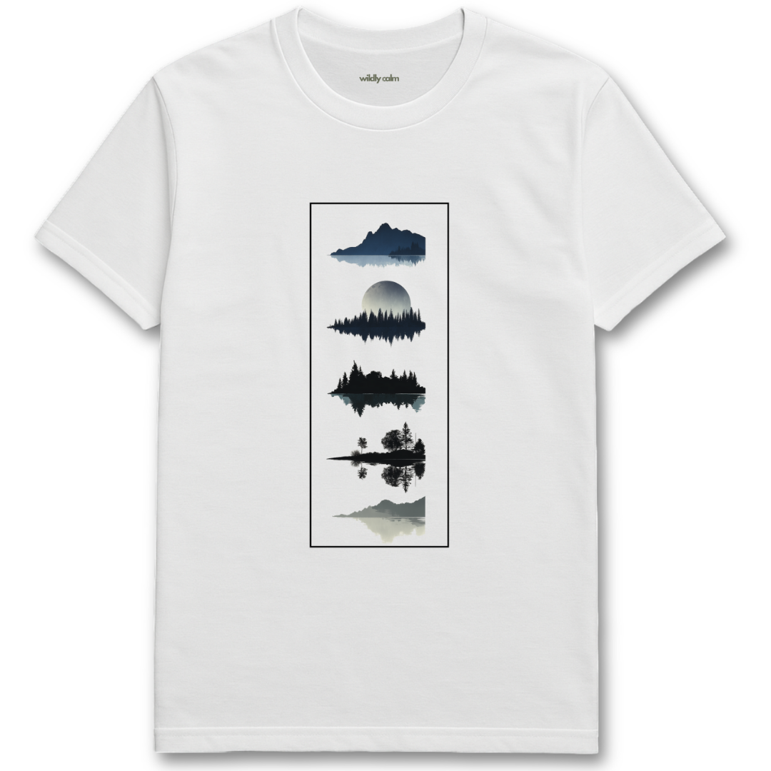 Twilight-Nature_White t-shirt with nature-themed graphic design - wildly calm
