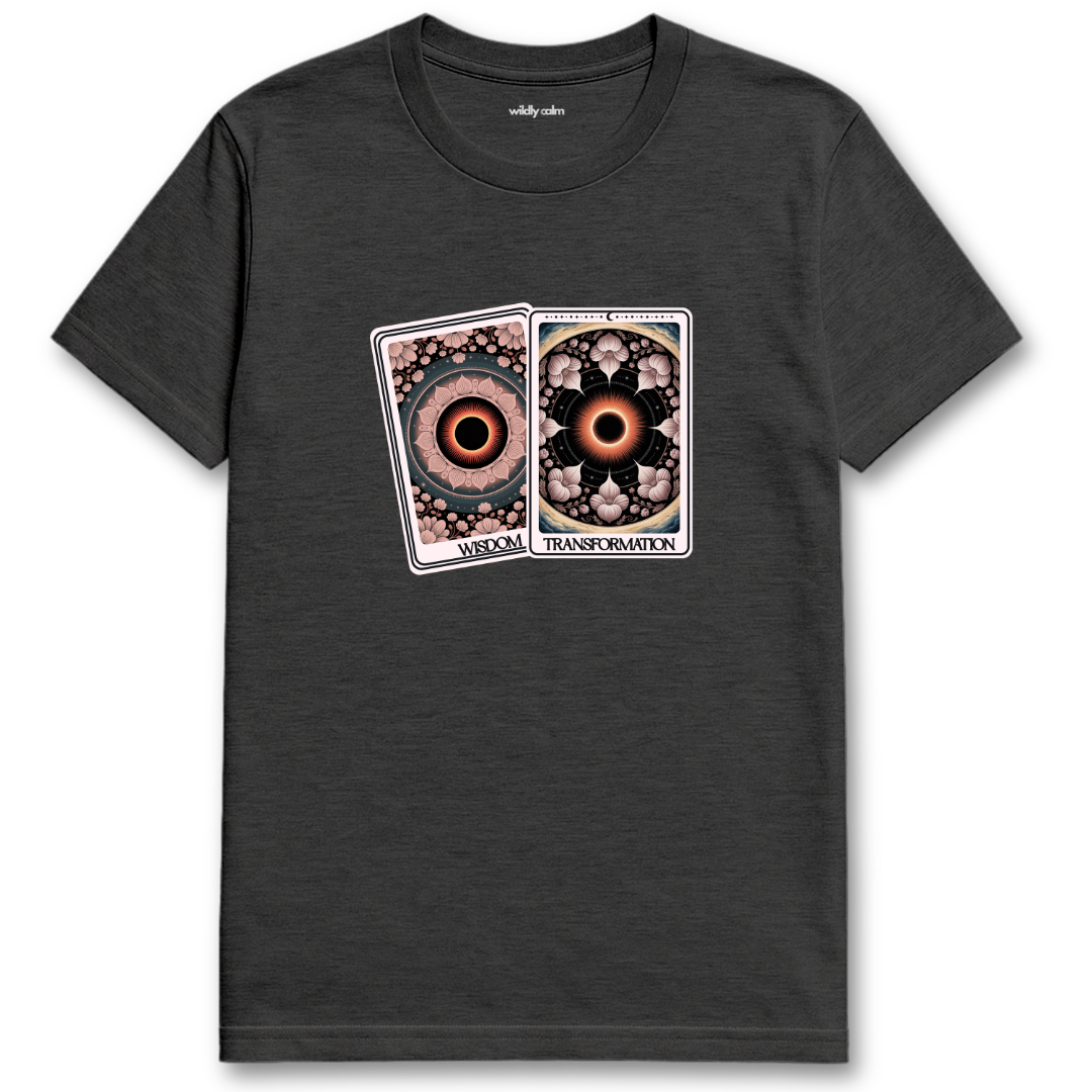 Heather Dark Grey Wisdom_Transformation-Card t-shirt with tarot card design - Wildly Calm