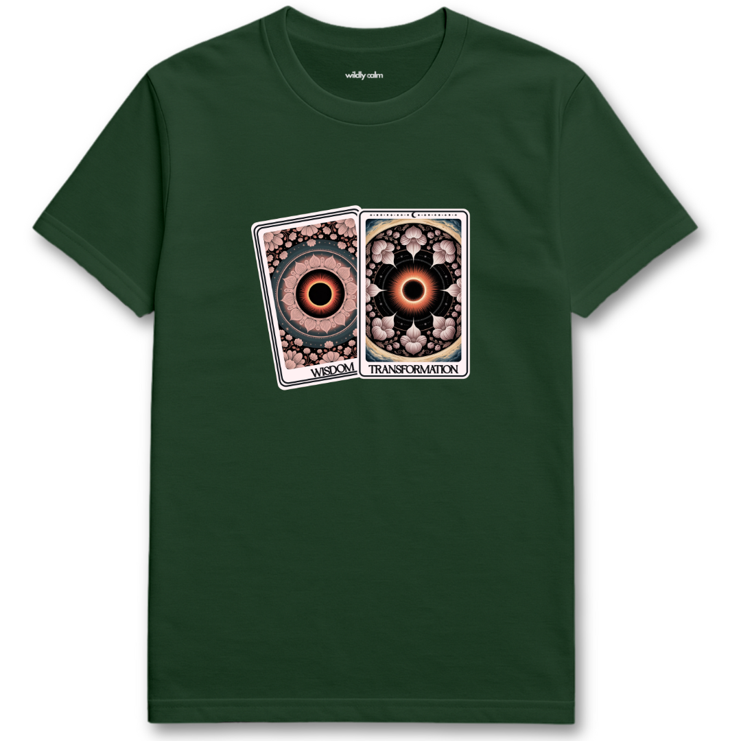 Forest Green Wisdom_Transformation-Card t-shirt with tarot card design - Wildly Calm