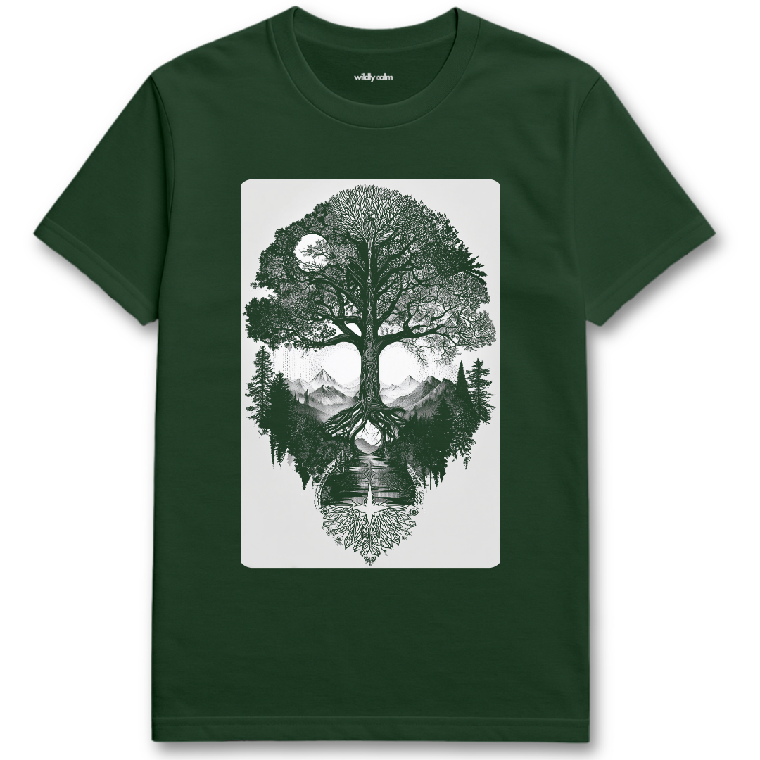 Earthbound Essence_forest Green t-shirt with a nature-themed graphic - wildly calm