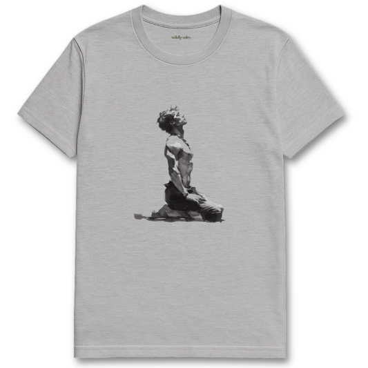 Gratitude Sports grey t-shirt with a graphic of a person - Wildly Calm