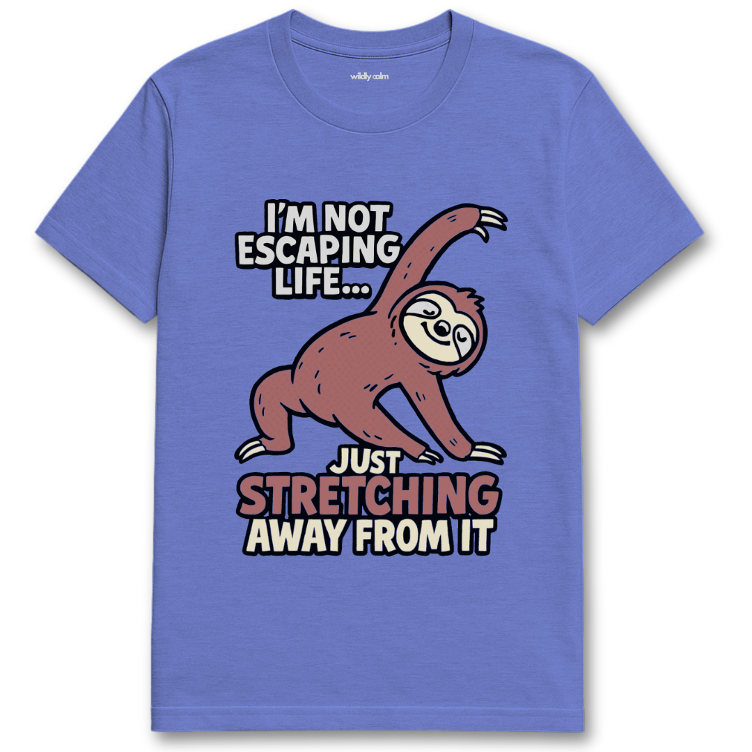 Heather Royal t-shirt with a sloth graphic and text - Wildly calm