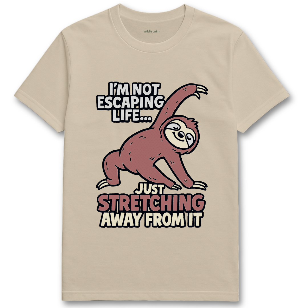 Sand/ Beige t-shirt with a sloth graphic and text - Wildly calm
