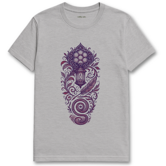 Sports Gray Lantern and Waves in Ink t-shirt with purple intricate design -Wildly Calm