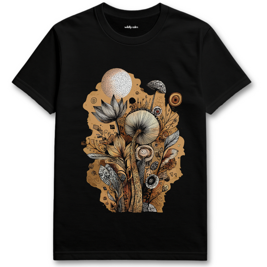 Beautiful Chaos Black yoga t-shirt with a nature-themed graphic design - wildly calm