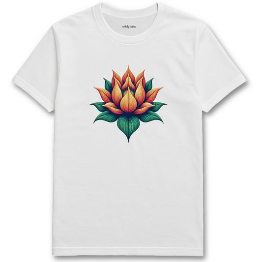 White Floral Art t-shirt with a colorful flower design for Yoga - Wildly Calm