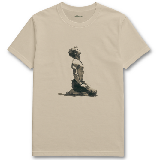 Gratitude Sand/ Beige t-shirt with a graphic of a person - Wildly Calm