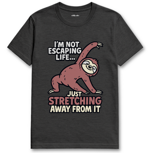 Heather Dark Grey t-shirt with a sloth graphic and text - Wildly calm