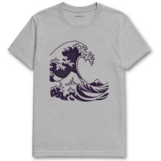 Ocean Wave_sports grey t-shirt with a black wave design - wildly calm