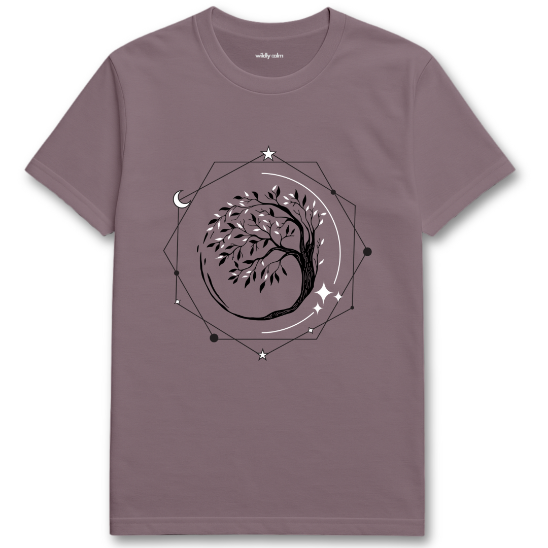 Tree of Life_paragon yoga t-shirt with a black and white geometric design - wildly calm
