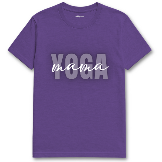 Yoga Mama_Heather Purple yoga t-shirt with 'Yoga mama' text - wildly calm